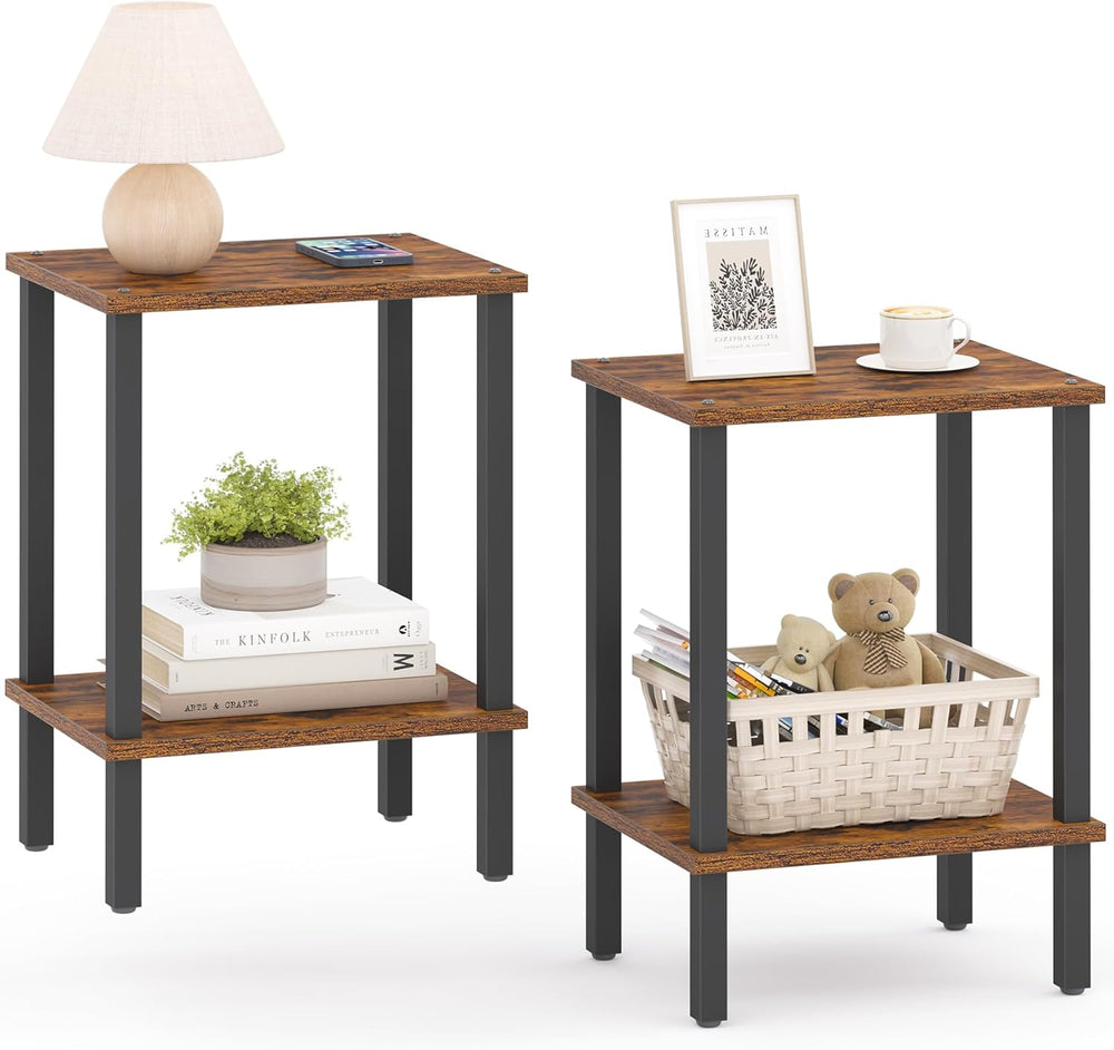 TUTOTAK End Table, Set of 2, Side Table, Nightstand, 2-Tier Storage Shelf, So...