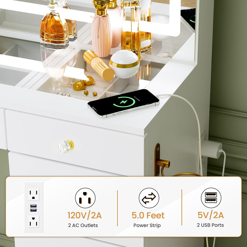 Pamapic Glass Top Vanity Desk with Crystal Handles and 11 Drawers, Makeup Van...
