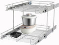 DINDON 2 Tier Pull Out Cabinet Organizer (17" W x 18" D) Heavy-Duty Metal Sliding Drawer Shelf, Two Tier Pull Out Shelves for Kitchen Cabinets, Pantry, Bathroom, Chrome Finish