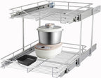DINDON 2 Tier Pull Out Cabinet Organizer (20" W X 18" D), Double Tier Wire Basket Slide Out Shelf Storage for Kitchen Base Cabinet Organization for Kitchen, Pantry, Bathroom, Chrome