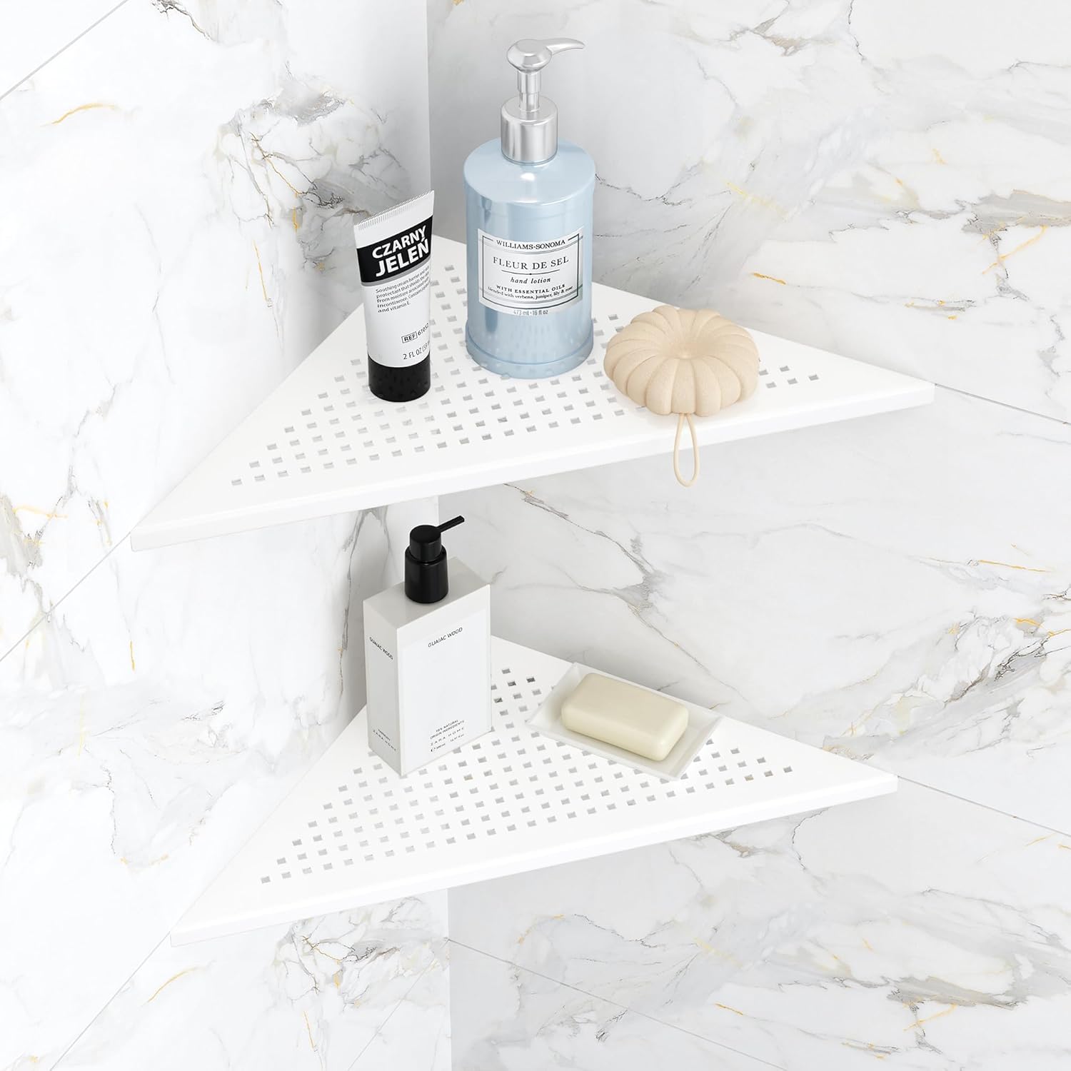 2 Pack Bathroom Corner Shelf, Recessed 12" Corner Shower Shelf, SUS304 Stainless Steel Triangular Wall Mount, No Drilling, Matte White