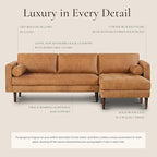 Poly & Bark Napa Leather Couch - Right Facing Sectional Sofa with 2 Bolsters - Full-Grain Leather Sofa for Living Room with Feather-Down Topper - Corner Couch - Vintage Italian Leather in Cognac Tan