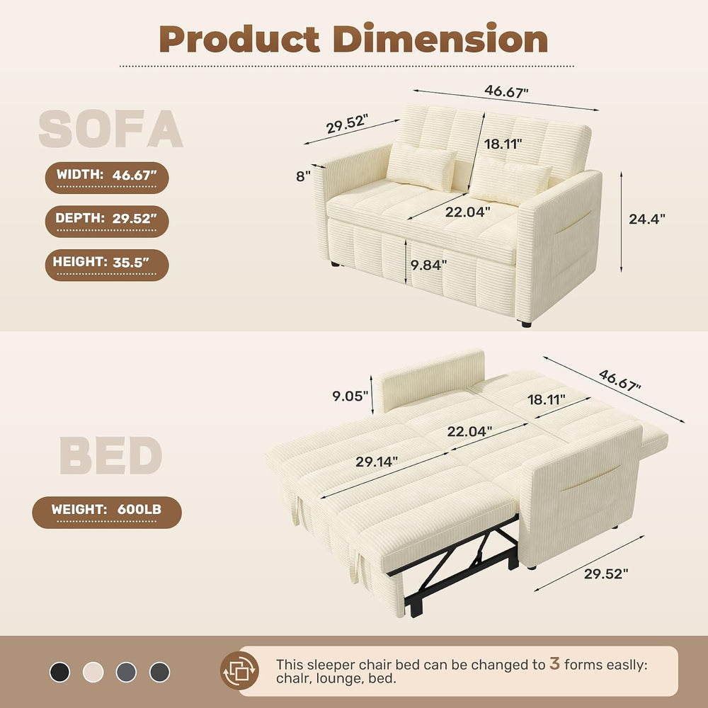 Nebuaegis Sleeper Sofa Bed,3-in-1 Convertible Pull Out Couch with Adjustable ...
