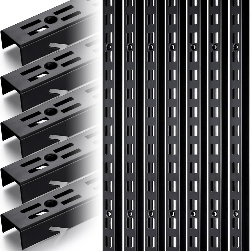 12 Pcs 47.5 Inches Shelf Rails Bracket Track Upright Closet System Hardware Adjustable Wall Standard Shelf Standards for Pantries, Linen Closets, Laundry Rooms, Utility Rooms (Black)