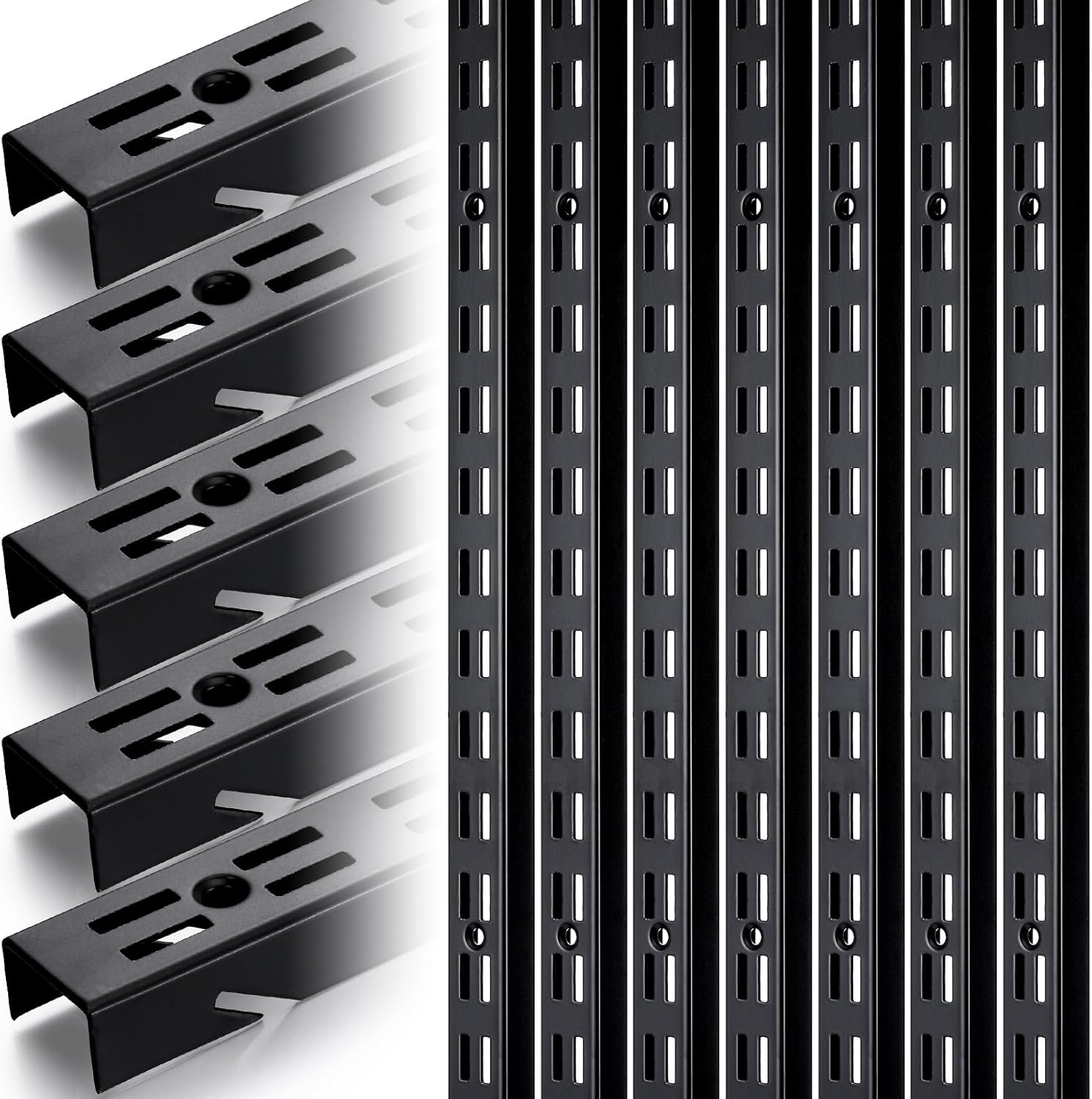 12 Pcs 47.5 Inches Shelf Rails Bracket Track Upright Closet System Hardware Adjustable Wall Standard Shelf Standards for Pantries, Linen Closets, Laundry Rooms, Utility Rooms (Black)