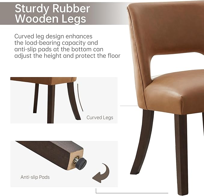VKNOW Modern Dining Chairs Set of 2, Faux Leather Upholstered Dining Room Chair Kitchen Chairs, Farmhouse Dinner Chair for Kitchen Dining Room, Brown