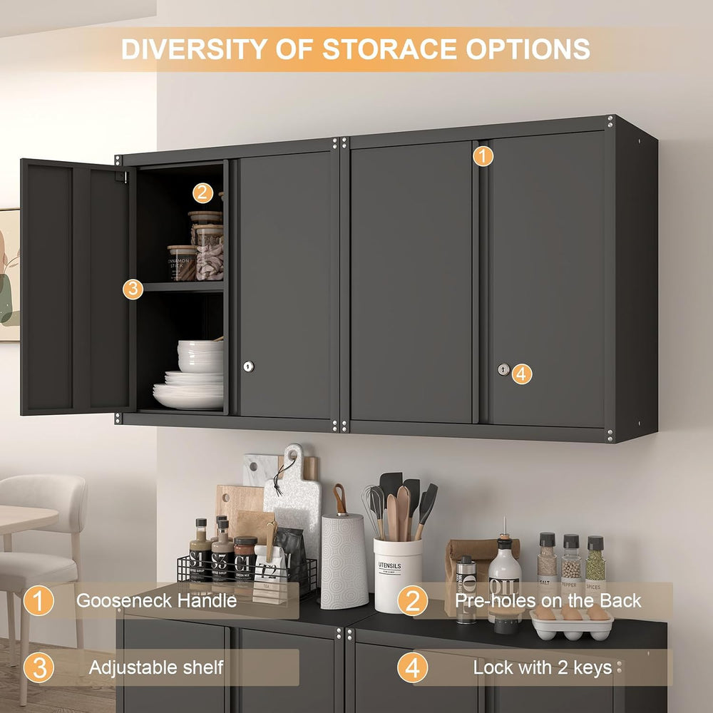 IRONFFICE Metal Storage Cabinet,Garage Wall Cabinets with Locking Doors,Black...