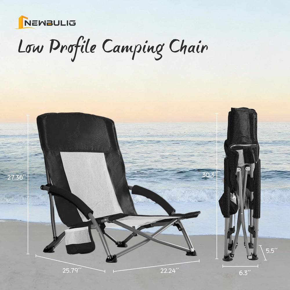 NEWBULIG Folding Camping Beach Chair for Adults, Low Profile Lawn Chair with ...