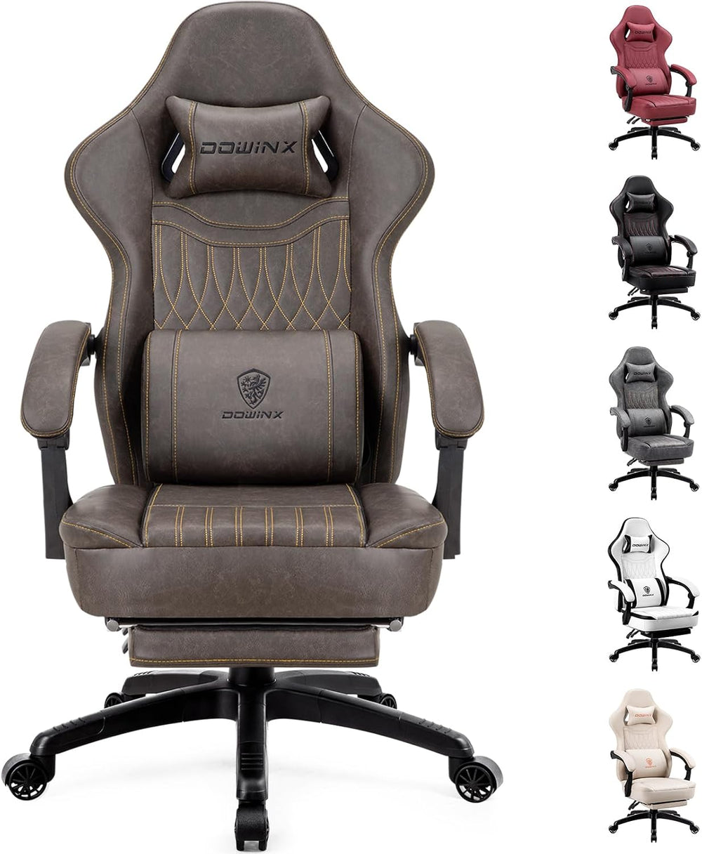Dowinx Gaming Chair Breathable PU Leather Gamer Chair with Footrest Massage L...
