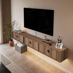 Solid Wood Floating TV Shelf, 71'' Wall Mounted TV Cabinet, Floating Shelves with 3 Doors, Wooden Mid-Century Entertainment Media Console Center Large Storage Under TV (Walnut)