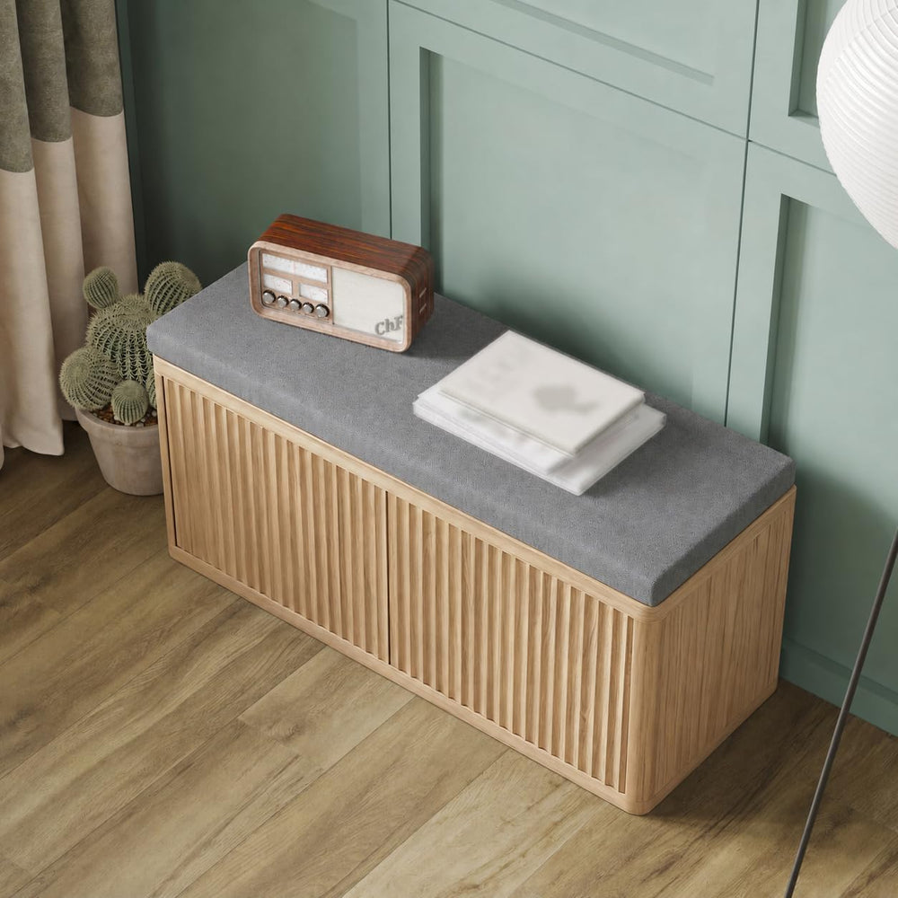 Entryway Shoe Storage Bench with 2" Cushion, 37.4" Small Bench with...