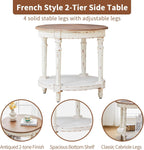BERRYMERRY 23.6" French Country Two Tone Round End Table,Chipped White Vintage 2 Tier Side Table for Living Room Small Space,Easy Assembly (White 1 PC)