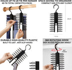 Tie Hanger for Men – 2 Pack Space-Saving Tie Organizer for Closet – Durable Plastic Scarf & Belt Hanger – 20-Tie Capacity Rack, Black – Closet Organizer for Ties, Scarves & Accessories