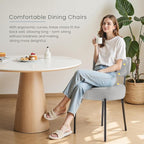 DUMOS Dining Chairs Set of 6, Mid Century Modern Chair Round Upholstered Curved Backrest, Kitchen Vanity Living Room Chairs with Black Metal Legs，Light Grey