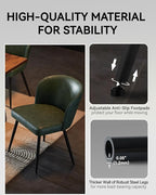 Dining Chairs Set of 2, Upholstered Kitchen Chairs with Faux Leather Cushion Seat and Metal Legs, Mid Century Modern Dining Room Chair for Kitchen, Living Room, Easy Assembly, Green
