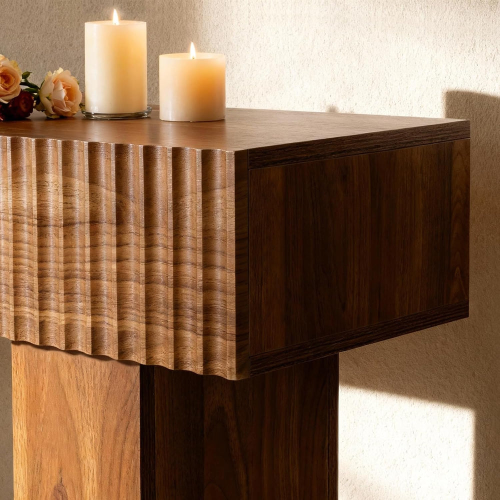 ZYBT 56" Fluted Console Table, Boho Vanity Desk Wooden Narrow Sofa Table...