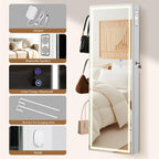 LED Mirror Jewelry Cabinet with Bluetooth Speaker ，Door/Wall Mounted,Equipped with Three Color Light Strips,Full-Length Illuminated Mirror,Jewelry Storage Function
