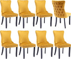 Modern Dining Chairs Set of 8, Upholstered Dining Chair with Full Back and Button Tufting, Yellow Velvet Accent Chair, Sillas de Comedor, Kitchen & Dining Room Chairs (Gold, Velvet, 8Pcs)