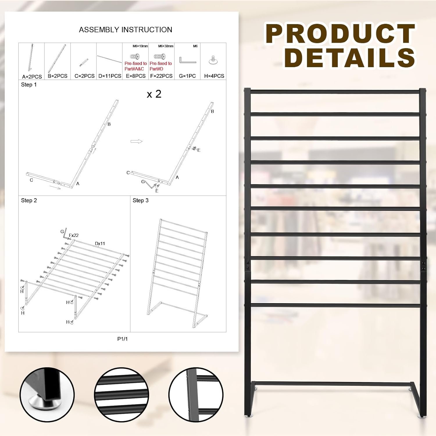 Hijab Organizer, 10 Tier Metal Scarf Holder Organizer, Freestanding Scarf Shawl Display Stand Belt Holder for Boutique, Retail Store, Bedroom, Clothing Store(Black,57" X 31.5" X 15.75")