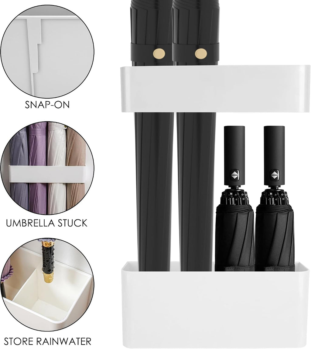 Umbrella Holder for Indoor Holder, Wall Mounted Umbrella Stand with Drip Tray, Space Saving Umbrella Organize Rack (White)