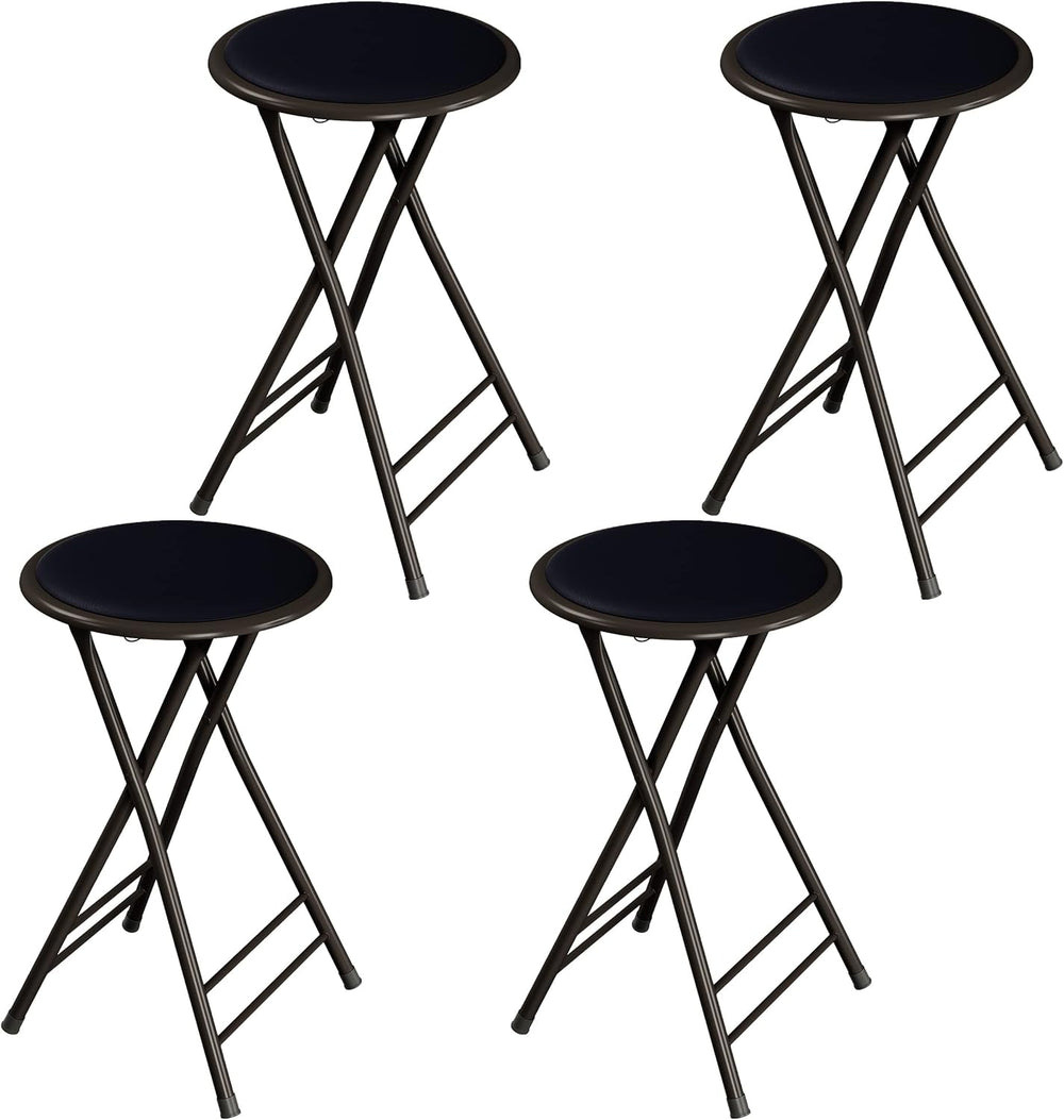 Lavish Home Folding Stool with Padded Backless Seat Set of 4, Black, 24”