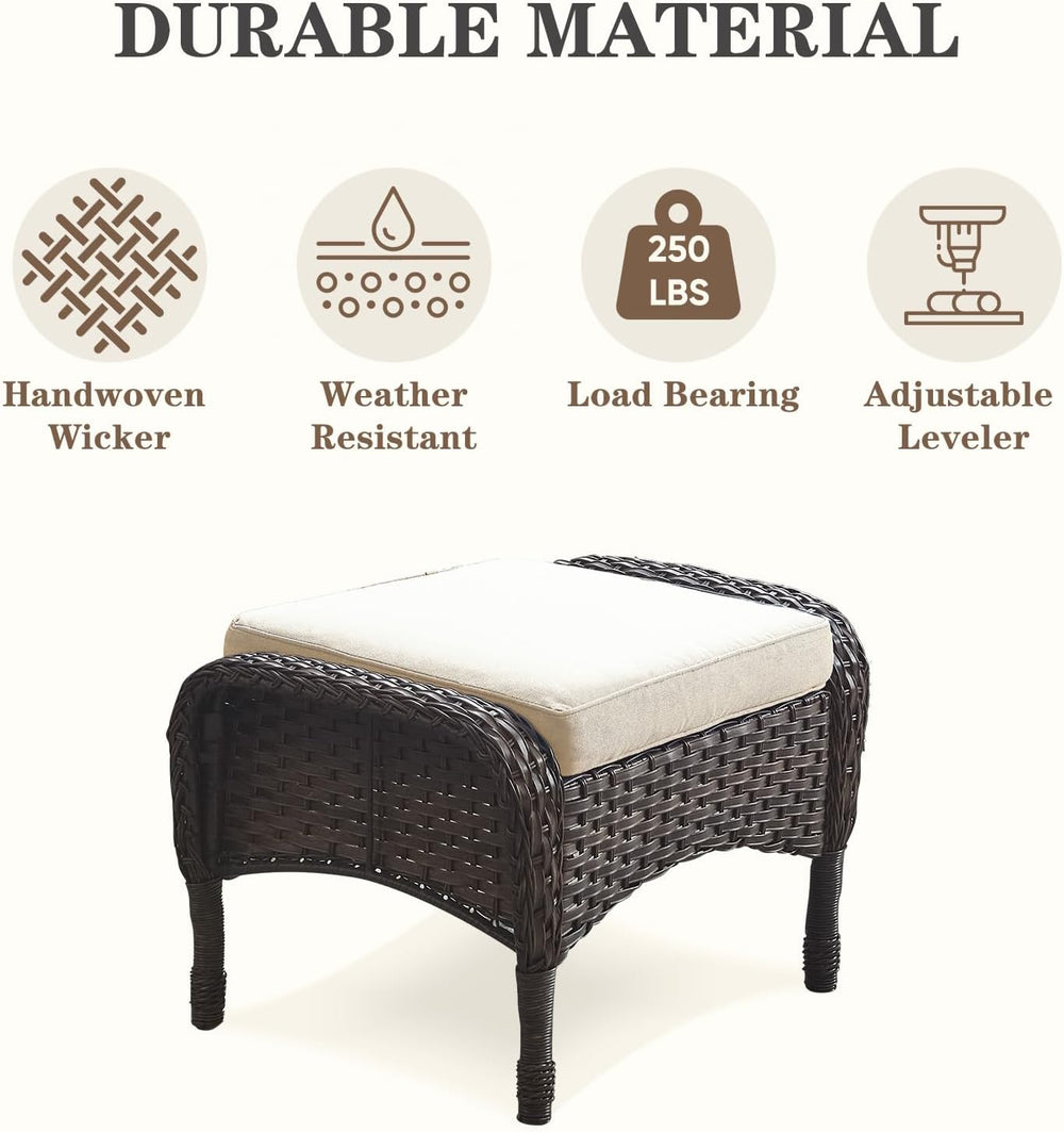 Belord Outdoor Ottomans for Patio Foot Rest - 25 Inch PE Wicker Foot Stool Se...