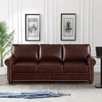 2 Piece Faux Leather Sofa Set,Modern Couch and Loveseat Sets with Storage,Mid Century Couch with Rivet Rolled Arm,Comfy Deep Seat Sofa,Furniture for Living Room,Office(Loveseat+3 Seater,Burgundy)