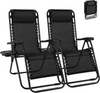NEWBULIG Zero Gravity Chairs Set of 2, Folding Lounge Chair, Modern Black | Portable Lawn Camping Recliner with Adjustable Pollow, Mesh Back, Cup Holder Trays for Pool Beach Patio