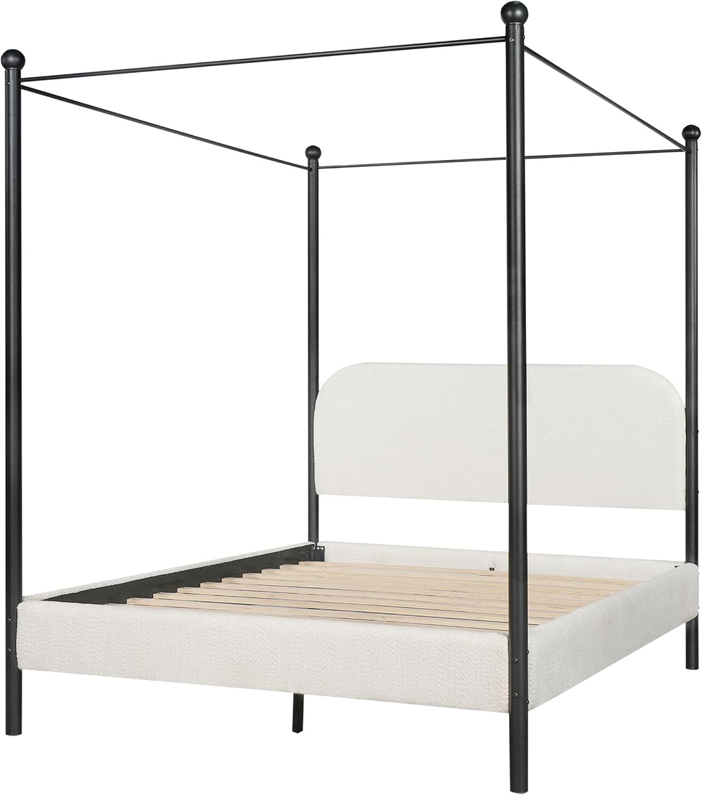 Christopher Knight Home Queen Size Upholstered Canopy Bed Frame with Boucle F...