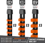 Socket Organizer Drive ABS Tools - Orange Socket Holder, Premium Quality 9 Pieces Socket Holders Kit 1/4-Inch x 48 Clips, 3/8-Inch x 45 Clips, 1/2-Inch x 36 Clips（9PC,Orange)