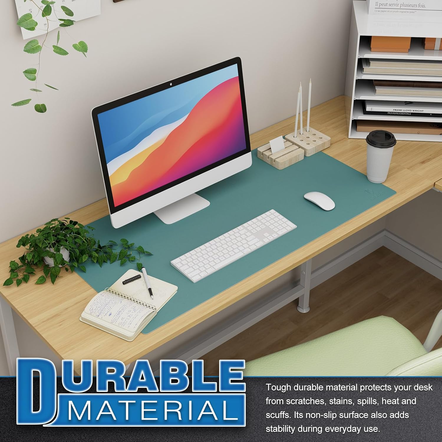 K KNODEL Large Office Leather Desk Mat, Mouse and Keyboard Pad, Computer and Laptop Mat, Desktop Protector and Cover, Writing Pad and Blotter (31.5"x15.7", Green)