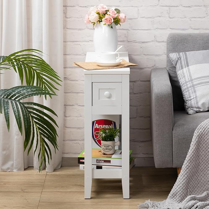 Narrow Side Table for Small Spaces, White, Set of 1, 24" L x 8.5" W...