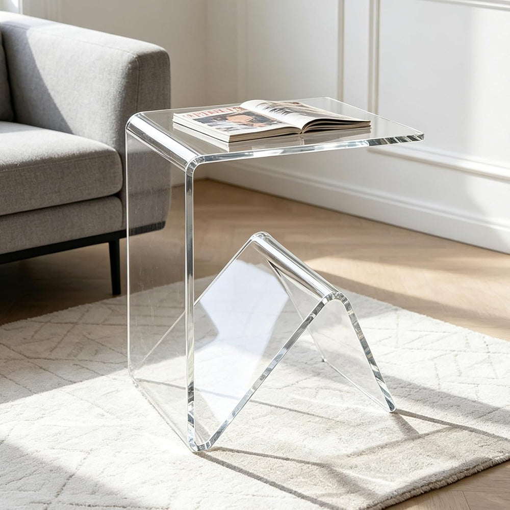 Acrylic C-Shaped Sofa End Table, Acrylic Clear Couch Side Table Modern Tray S...