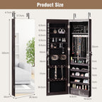 HAPPYGRILL Over the Door Jewelry Organizer, Hanging Jewelry Storage Cabinet w/Full-Length, Inner Makeup Mirror, Earring Shelves, Ring Slots, 25 Necklace Hooks, Wall Mounted Jewelry Armoire for Women