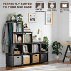 Mavivegue Book Shelf, 12 Cube Storage Organizer, DIY Bookcase, Metal Bookshelf,Tall Book case for Bedroom, Living Room,Office,Closet, Black Cubicle Rack