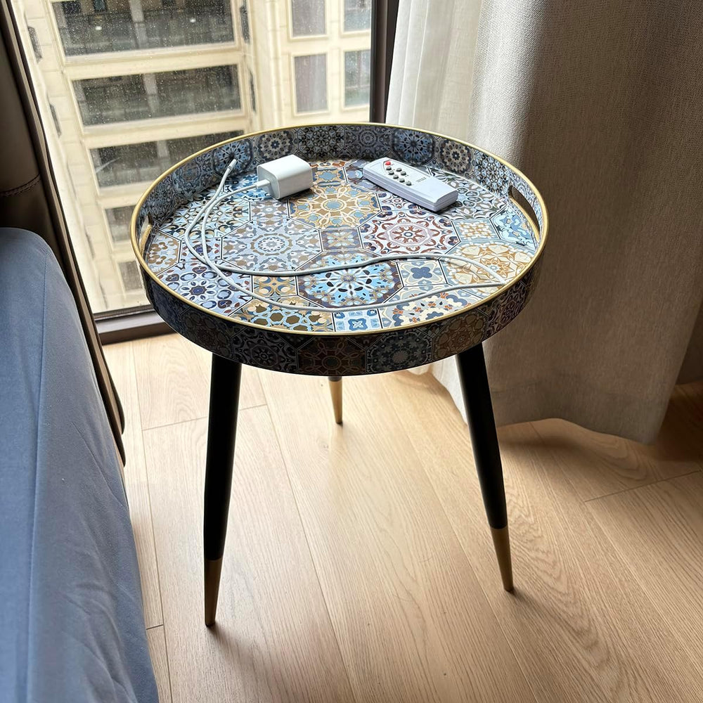 Small Round Accent End Table with Tray Top for Living Room, Bedside, Balcony ...