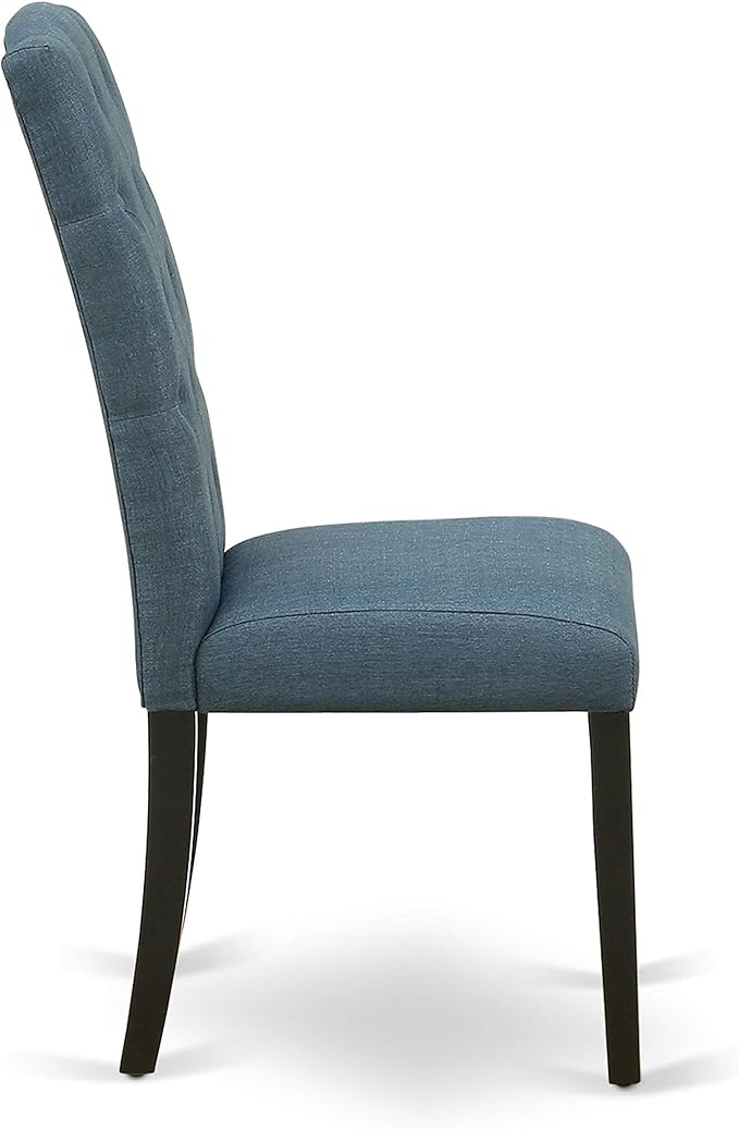 East West Furniture NOCE3-BLK-21 3 Piece Dining Table Set Contains a Rectangle Dining Room Table with Butterfly Leaf and 2 Mineral Blue Linen Fabric Parsons Chairs, 32x54 Inch, Black