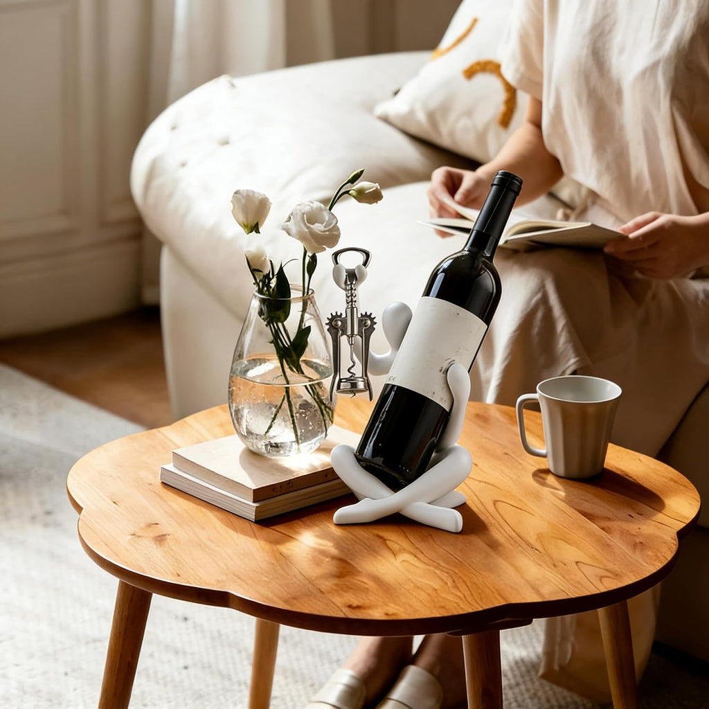 XINXUAN Abstract Wine Bottle Holder Home Decor, Resin Hollow-Out Design Decorative Wine Rack (White)