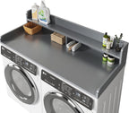 2-Tier Washer and Dryer Countertop with 2.75" H Guard,58" W x 28" D Laundry Countertop Cover with Non-Slip Pad,Large Space Laundry Topper for Folding Clothes Over Washer and Dryer-Grey