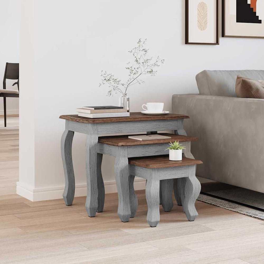 Gecheer 3 Piece Nesting Tables Set, Solid Mahogany Wood Side Tables, Antique ...