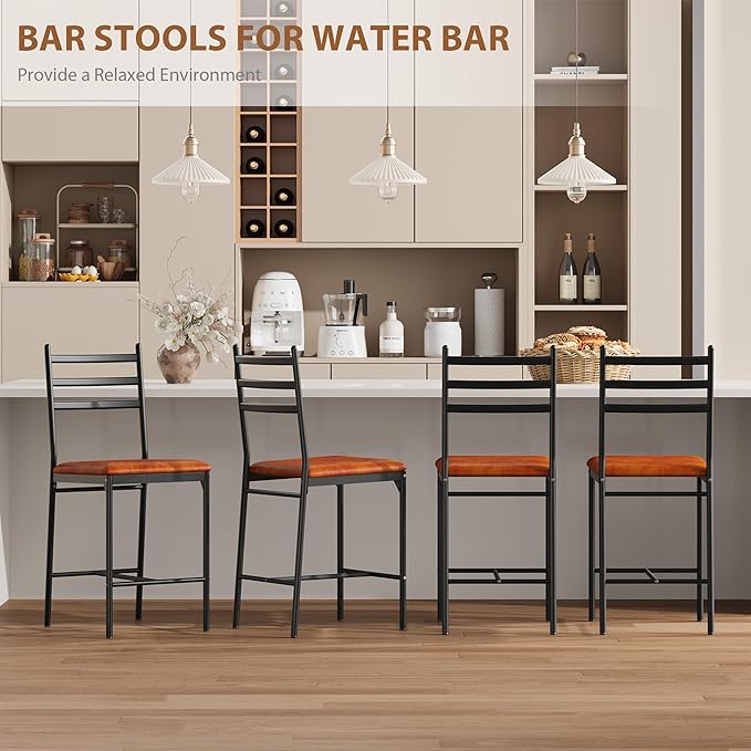 GarveeHome Bar Stools Set of 2, Counter Height Bar Chairs with Back and Thick Cushion, Upholstered Dining Chairs with Padded Seat, Barstools for Kitchen Island, Bar, Dining Room, Retro Brown