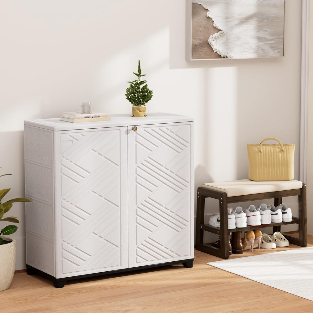KINYING Outdoor Storage Cabinet Waterproof, 60 Gallon Resin Outdoor Storage S...
