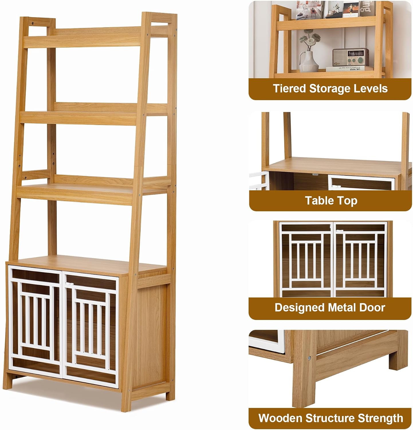 2 in 1 Dog Furniture Dog Crate Ladder Bookshelf, Tall Wood Display Shelf with Storage, Dog Kennel Bookcase for Small Sized Dogs up to 50lbs, 32.5" L