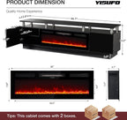 90" Fireplace TV Stand, 2-Tier LED Entertainment Center with 50" Fireplace, Fits TVs up to 100", Modern High Gloss TV Console with LED Lights & Storage Cabinets for Living Room, Black + Black