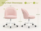 DurayLoly Vanity Chair with Wheels, Cute Desk Chair with Back, Armless Chair with Height Adjustable & 360° Swivel, Soft Lumbar Support for Small Space, Bedroom, Gentle Pink
