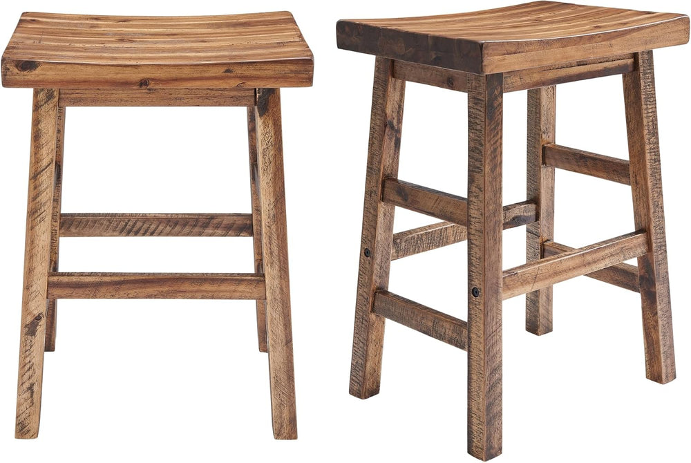 Alaterre Durango Solid Wood Rustic Bar Stool Set of 2, Natural, 26-Inch | Cou...