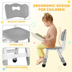 Arlopu Kids Table and 4 Chairs Set, Anti-Slip Toddler Activity Desk | Height Adjustable ((18.9"–23.6"), Wipe-Clean Desktop, Montessori Learning, Drawing, Classroom, Home & Daycare (Grey)
