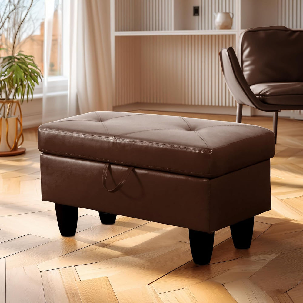 Ottoman Rectangular Storage Ottoman Bench, Faux Leather Footrest, Coffee Tabl...
