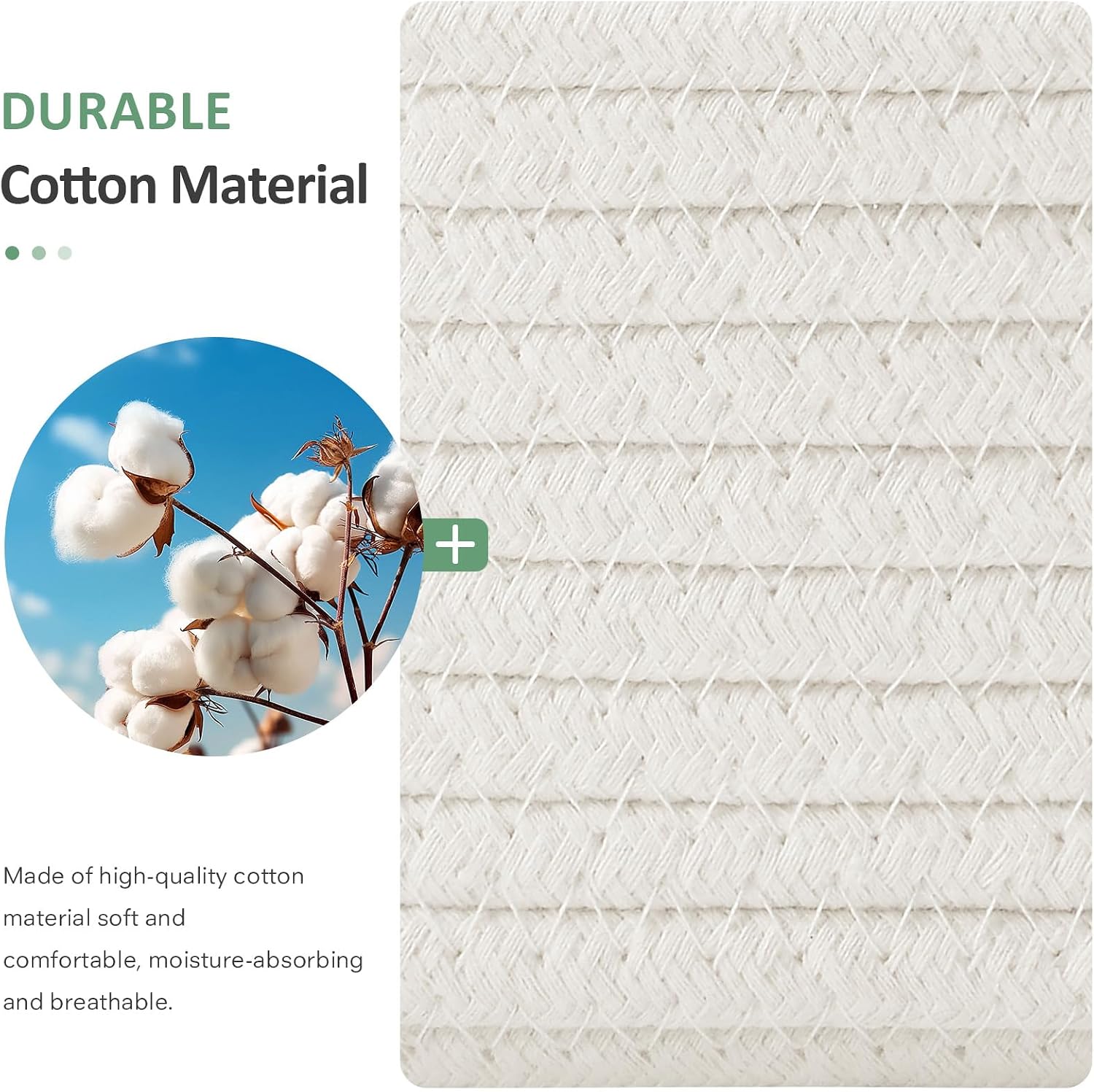ECDYQXVU Small Woven Storage Baskets Cute Cotton Rope Basket Set 5 Pack | 5 Sizes Set, Leather Handles, Keeps Shape, Easy to Clean, Living Room, Bathroom, Drawer Organizer, Socks, Cosmetics, Decor