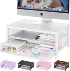 OPNICE Computer Monitor Stand Riser, Desk Organizer with Drawer, Laptop Stand, Office Desk Accessories & Workspace Desktop Organizers Storage for Office Supplies(White)